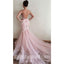 Pink V Neck Applique Tulle V Back Mermaid Inexpensive Long Prom Dress, BGP065