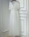 Off White Half Sleeves Tulle Applique Lace Up Back V Neck Long Prom Dresses, BGP005