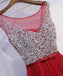 Red Tulle Formal Beaded Top Tie Up Back Cheap Long Prom Dresses, BGP009