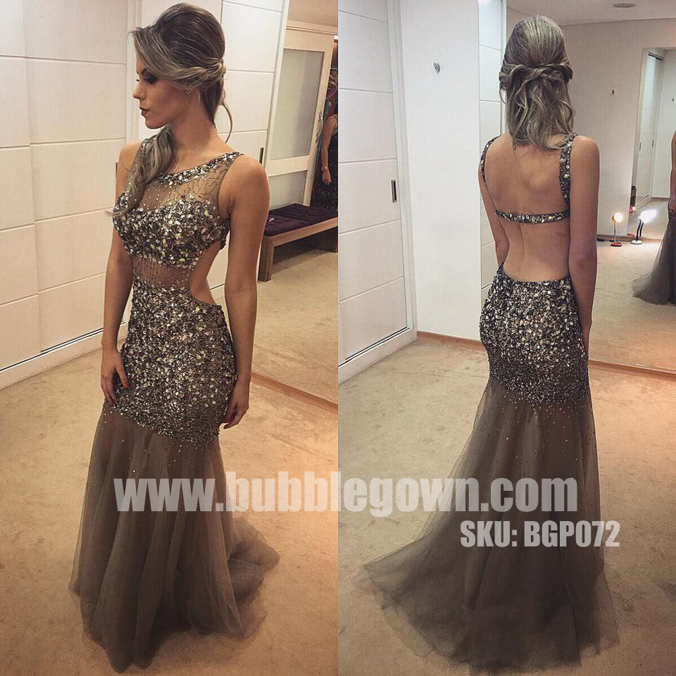 Heavy Beaded Gorgeous Open Back Mermaid Evening Long Prom Dress, BGP072 - Bubble Gown