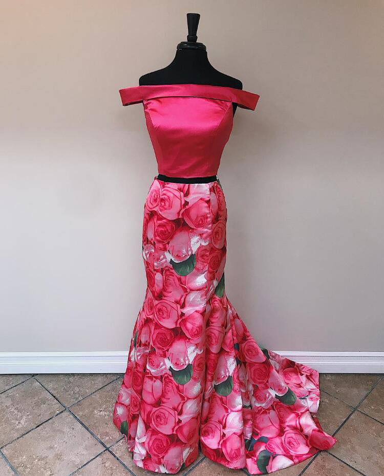 Popular Flowers Halter Beaded Off the Shoulder Long Prom Dresses, WP015