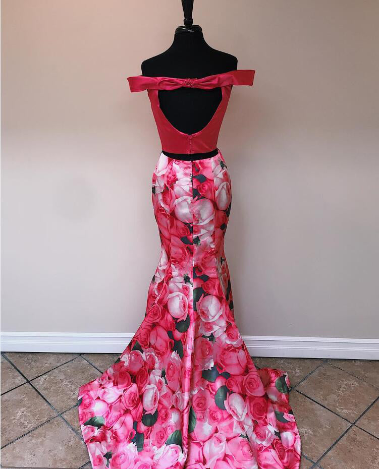 Popular Flowers Halter Beaded Off the Shoulder Long Prom Dresses, WP015