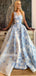 Blue Applique A-line Sleeveless Long Prom Dresses FP1167