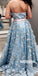 Spaghetti Strap Blue Sweetheart A Line Long Prom Dresses WP038