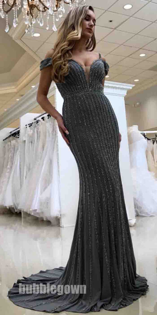 Charming Beaded Off the Shoulder Straps Mermaid Sexy Long Prom Dress, BGP082