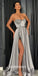 Sweetheart Side Slit A Line Silver Long Prom Dresses, WP033