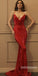 Red Spaghetti Strap Mermaid Sequin Long Prom Dresses, WP032