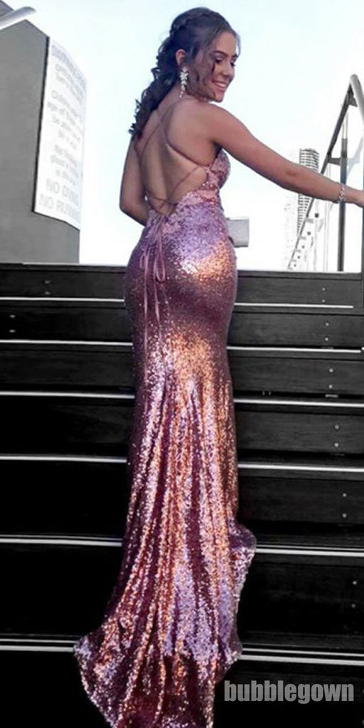 Most Popular Open Back Sequin Mermaid Simple Cheap Long Prom Dresses, BGP207