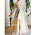 Long Sleeves V-neck Side Split A-line Long Prom Dresses FP1123