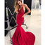 Red Mermaid Lace Sexy Open Back Long Prom Dresses, WP022