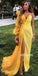 Yellow One Shoulder Side Split Long Prom Dresses FP1116