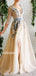 Long Sleeves V-neck Side Split A-line Long Prom Dresses FP1123