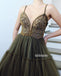 Spaghetti Strap A-line Side Split Tulle Long Prom Dresses FP1137