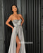 Sweetheart Side Slit A Line Silver Long Prom Dresses, WP033