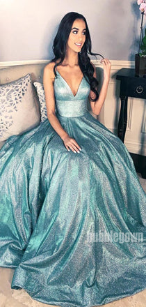 Sparkle A-line Sleeveless Spaghetti-strap Long Prom Dresses FP1169