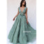 V-neck Applique Unique Tulle Long Prom Dresses FP1138