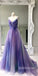 Gradient Spaghetti Strap Formal A Line Long Prom Dresses, WP027
