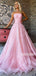 Pink Tulle Straight Neckline Sleeveless Long Prom Dresses FP1170