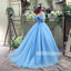 Popular Off the Shoulder Blue Lace Up Back Long Prom Dress Ball Gown BGP080