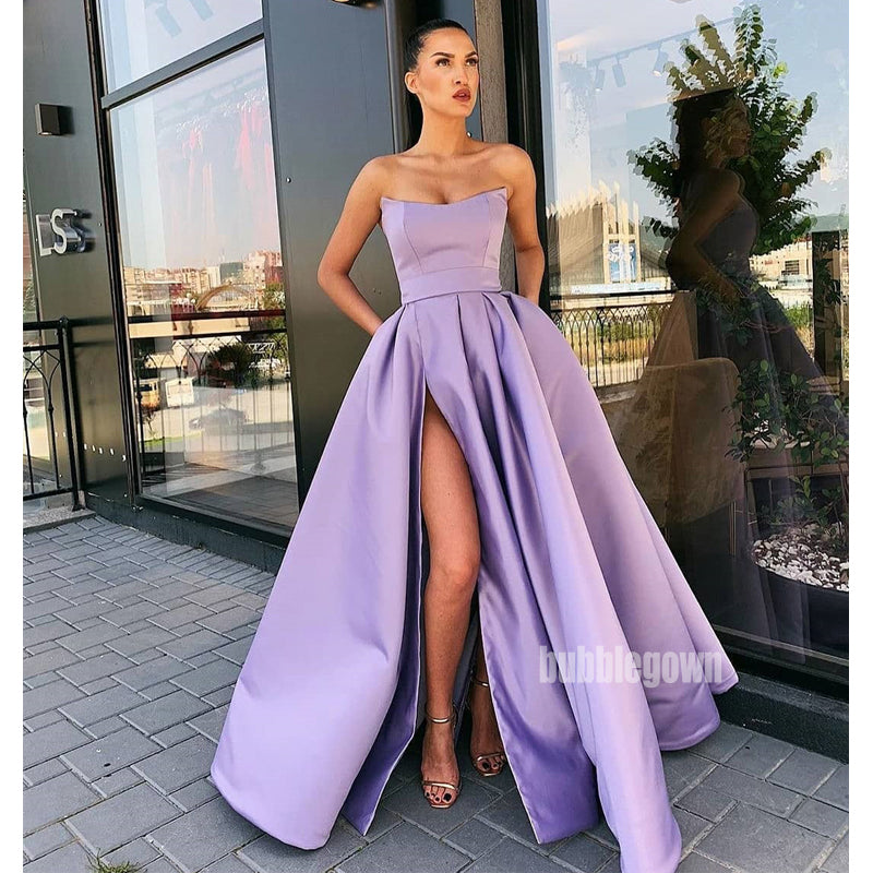 A-line Simple Cheap Side Split Long Prom Dresses FP1132