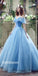 Popular Off the Shoulder Blue Lace Up Back Long Prom Dress Ball Gown BGP080