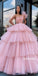 Pink One Shoulder Tulle Long Prom Dresses Ball Gown GDW105