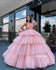 Pink One Shoulder Tulle Long Prom Dresses Ball Gown GDW105