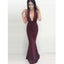 Sexy Mermaid Burgundy Deep V Neck Backless Cheap Long Prom Dresses, BGP213