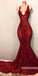 Sexy Mermaid Red Sequin V Neck Cheap Evening Long Prom Dress, BGP090