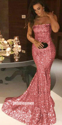 Straight Neckline Mermaid Sequin Sparkle Cheap Long Prom Dresses, BGP211