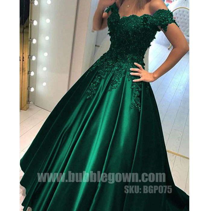 Off the Shoulder Green Elegant Formal Cheap Long Prom Dress, BGP075