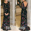 Black Long Sleeves V Back Gorgeous Embroidery Long Evening Prom Dress, BGP047 - Bubble Gown