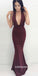 Sexy Mermaid Burgundy Deep V Neck Backless Cheap Long Prom Dresses, BGP213