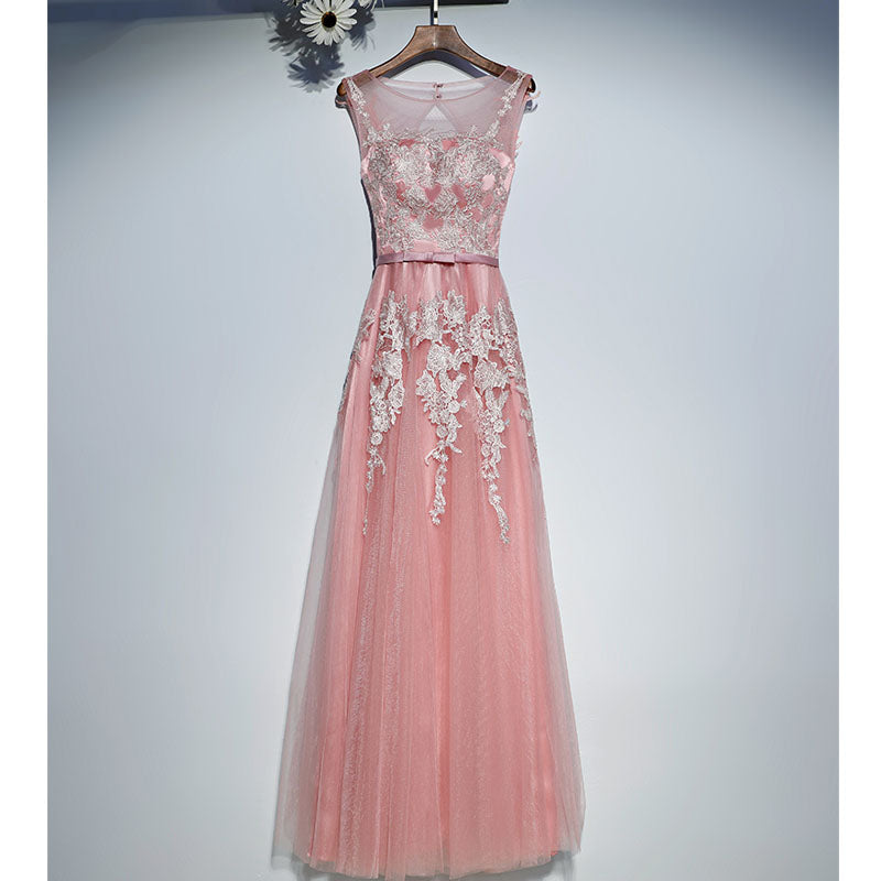 Simple Formal Tulle Applique Popular Cheap Long Prom Dresses, BGP016