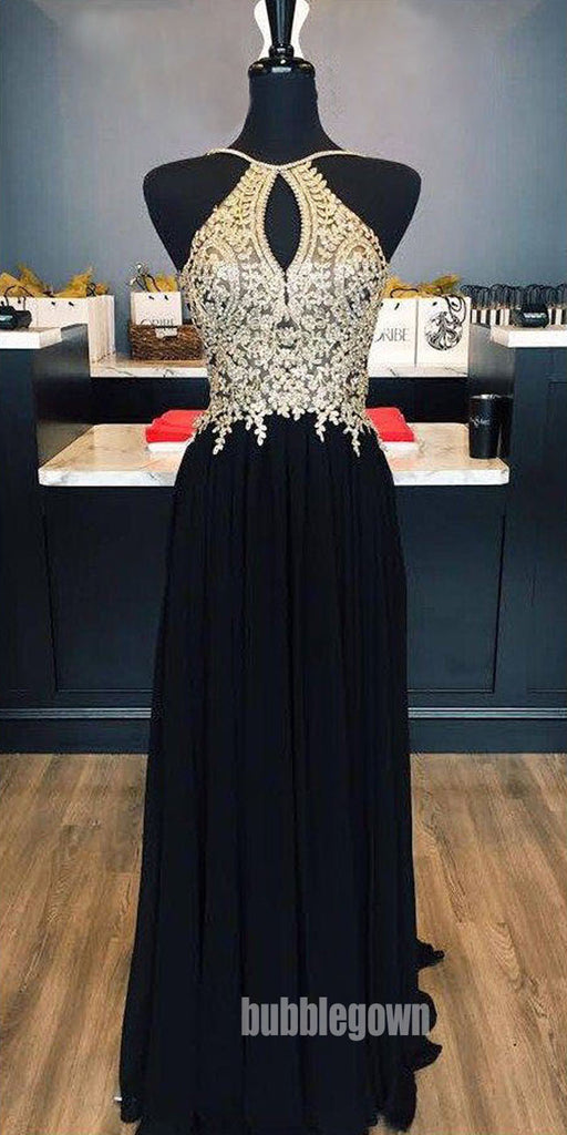 Open Back Beaded Affordable Black Long Evening Prom Dresses, BGP040