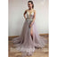 Charming V Neck Side Split Tulle V Back Affordable Long Prom Dress, BGP064 - Bubble Gown