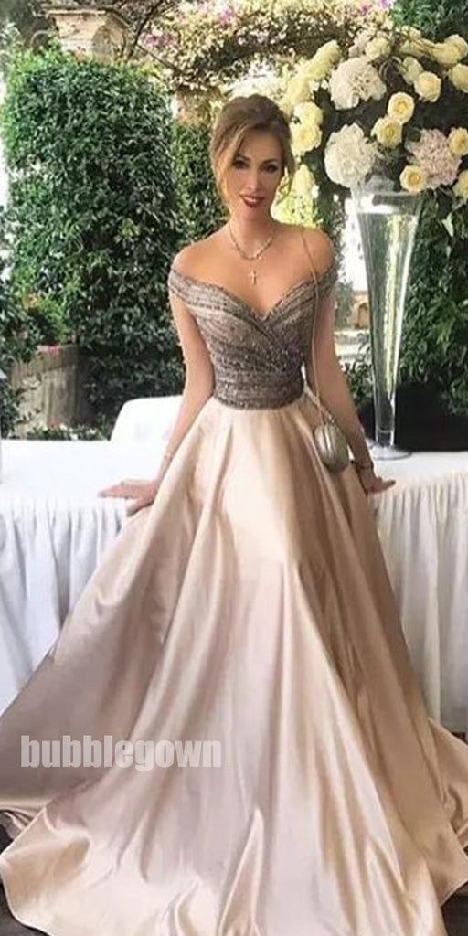 Most Popular Off the Shoulder Beaded Top Elegant Long Prom Dress, BGP062