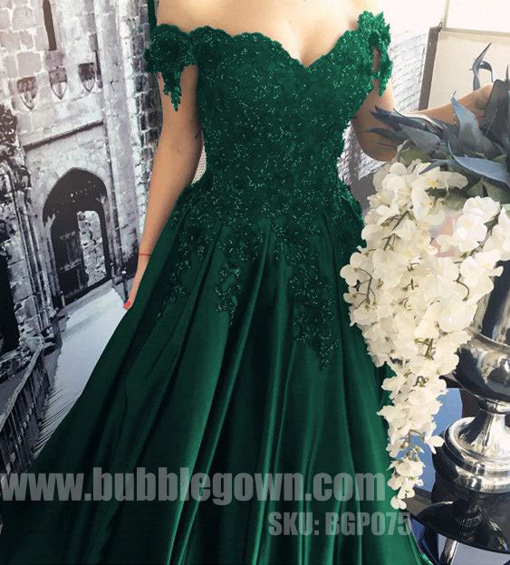 Off the Shoulder Green Elegant Formal Cheap Long Prom Dress, BGP075