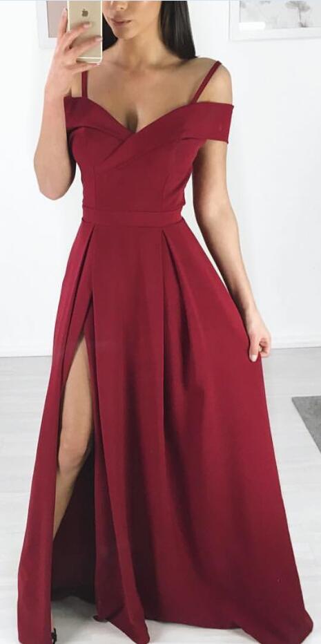 Simple Cheap Side Slit Popular Long Prom Dresses, BGP224