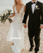 Deep V-neck Mermaid Lace White Bridal Long Wedding Dresses, BGH015