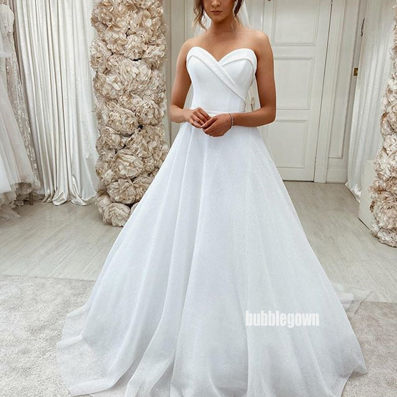 Elegant White Sweetheart Long Dreaming Wedding Dresses, BGH082