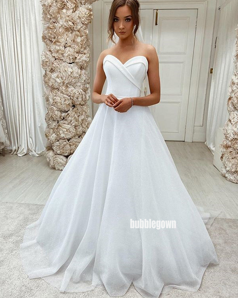 Elegant White Sweetheart Long Dreaming Wedding Dresses, BGH082