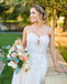 Spaghetti Straps White Lace Long Wedding Dresses, BGH096