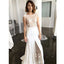 Cap Sleeves Unique Lace Formal Sexy Split Long Wedding Prom Dresses, BGP038 - Bubble Gown
