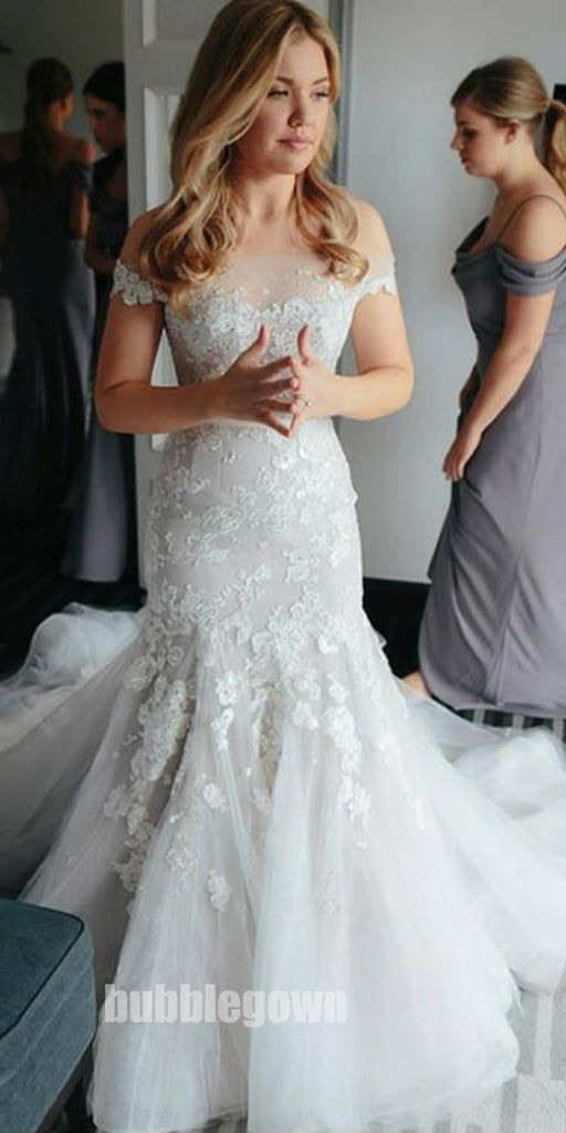 Off the Shoulder Applique Mermaid Charming Long Bridal Wedding Dresses, BGP255