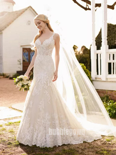 Mermaid Lace Applique Elegant Bridal Long Wedding Dresses, BGP265