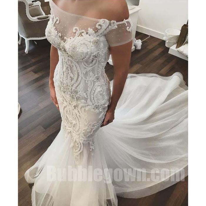 Off the Shoulder Mermaid Elegant Long Bridal Wedding Dresses, BGW005